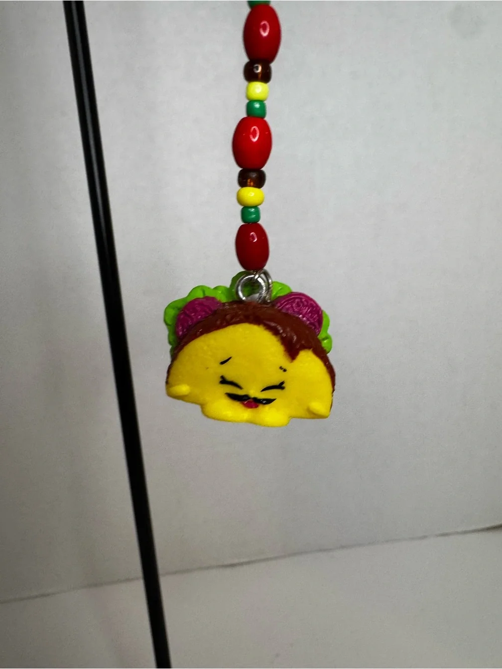Shopkins Yellow Bead Dangle Keychain with Red and Green Accents